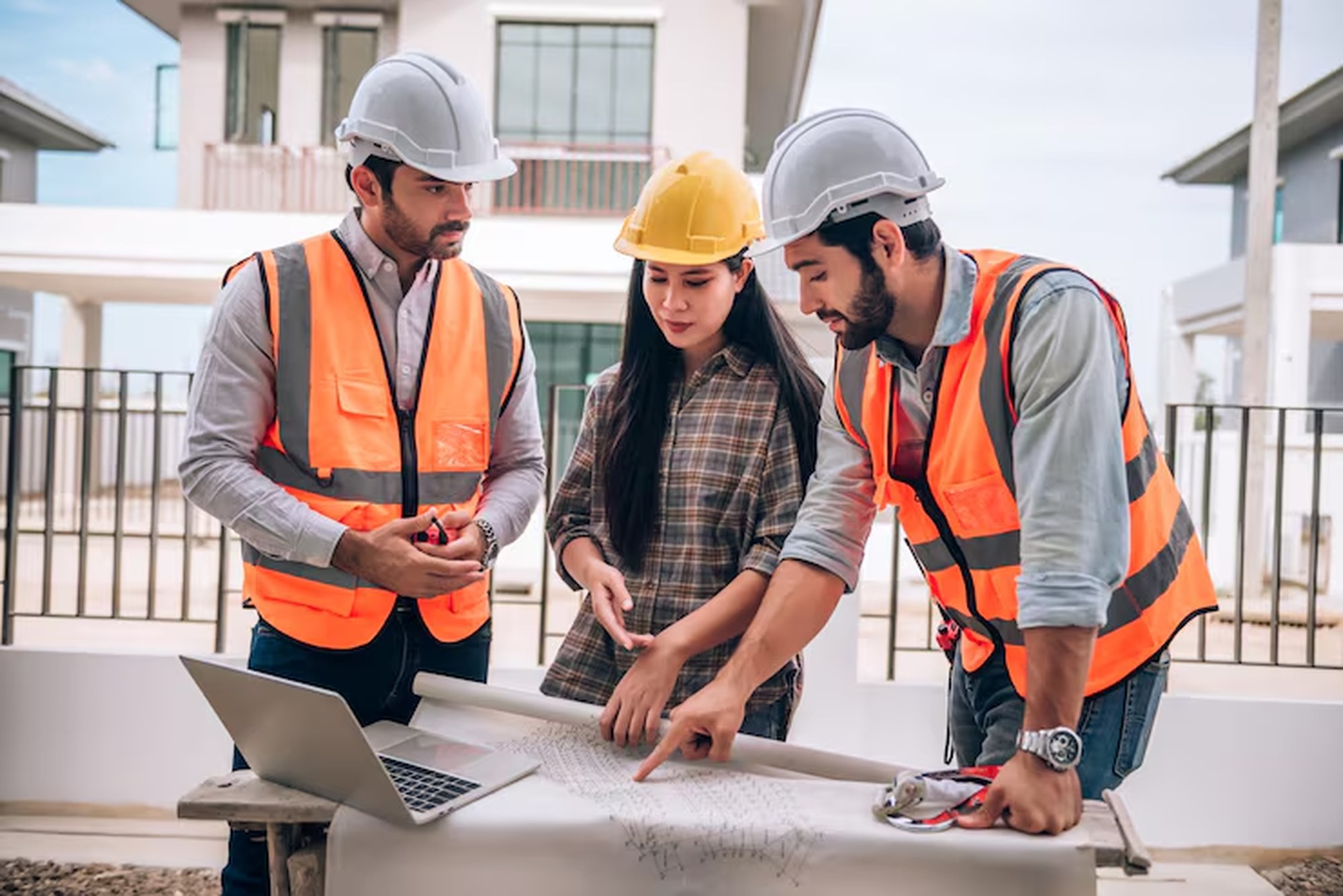 Construction professionals collaborating on site